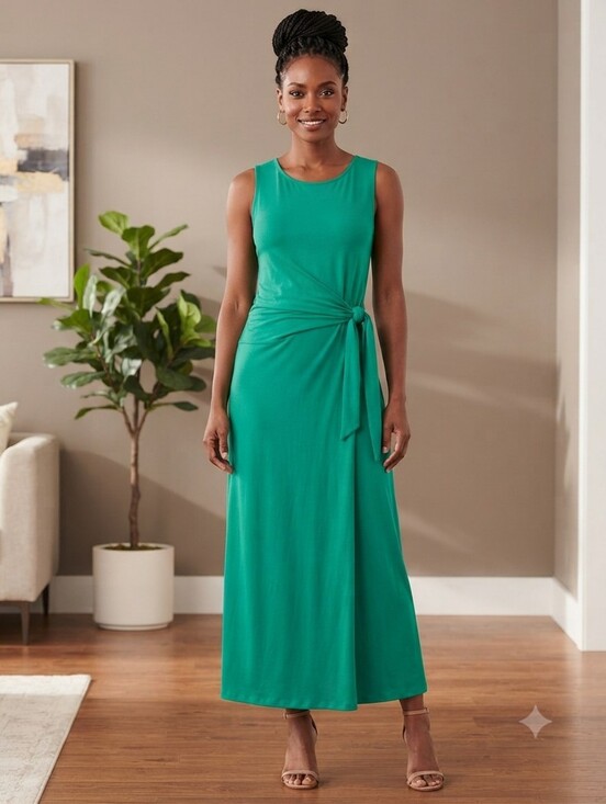 Lands' End Dresses & Skirts - Lands' End Small Tall Sleeveless Knot-Waist Maxi Dress in Emerald Green